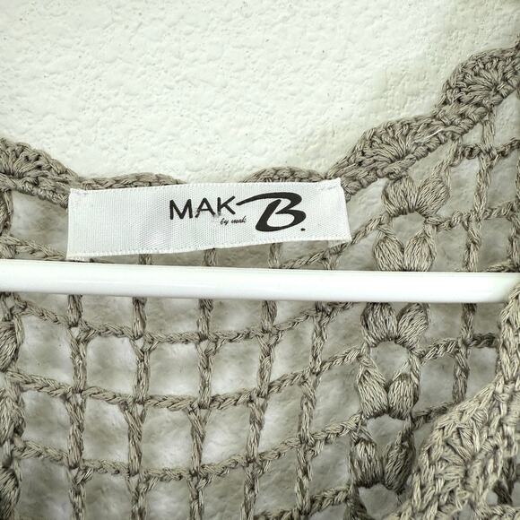 Mak B Taupe Crochet Knit Boho Handkerchief Hem Tunic Top S Festival Layering - Picture 2 of 6